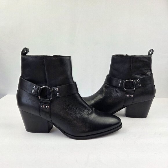 House Of Harlow 1960 Portia Biker Harness Booties Black Leather Size 8 - Picture 1 of 14